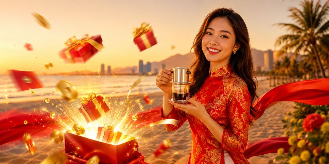 Người dùng Đà Nẵng đăng ký yugih5 trên điện thoại bên ly cà phê