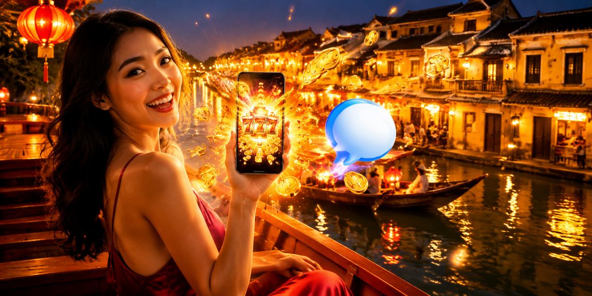Người dùng chơi slot game trên điện thoại tại Hội An